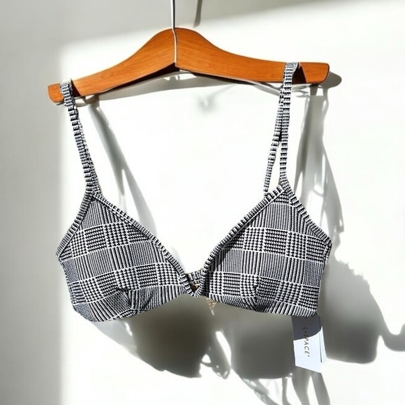 🌻NEW w.tags L*Space Helena Black & White Plaid Bikini Top Size L | $99 Retail - Picture 2 of 11